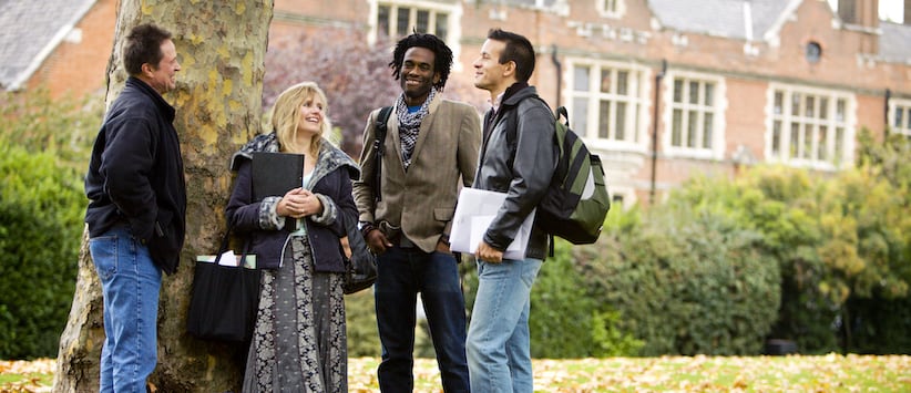 A group of adult students gather outside on a fall day outside of a beautiful brick building. At Oxford, you can get career-focused training in 6 prime areas of the GTA.